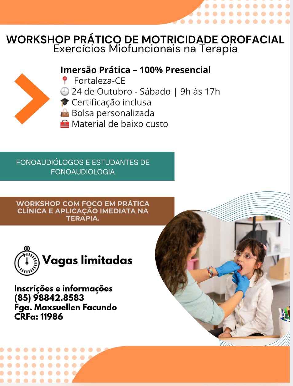 Cartaz do curso Workshop Prático de Motricidade Orofacial